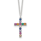 SS Multi Color E-Coating CZ Cross 16in With 2 Inch Extention Necklace